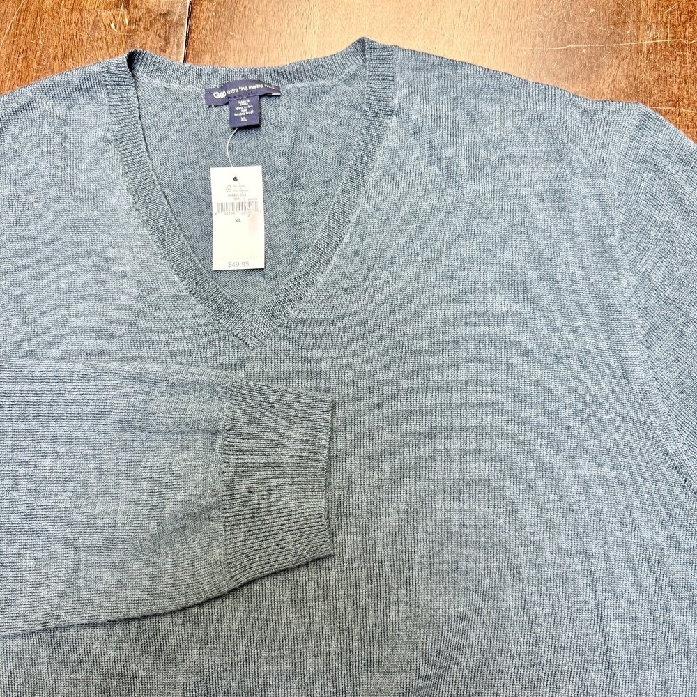 GAP Sweater Mens  XL ‎ Green Blue 100% Merino Wool Pullover V Neck Lightweight